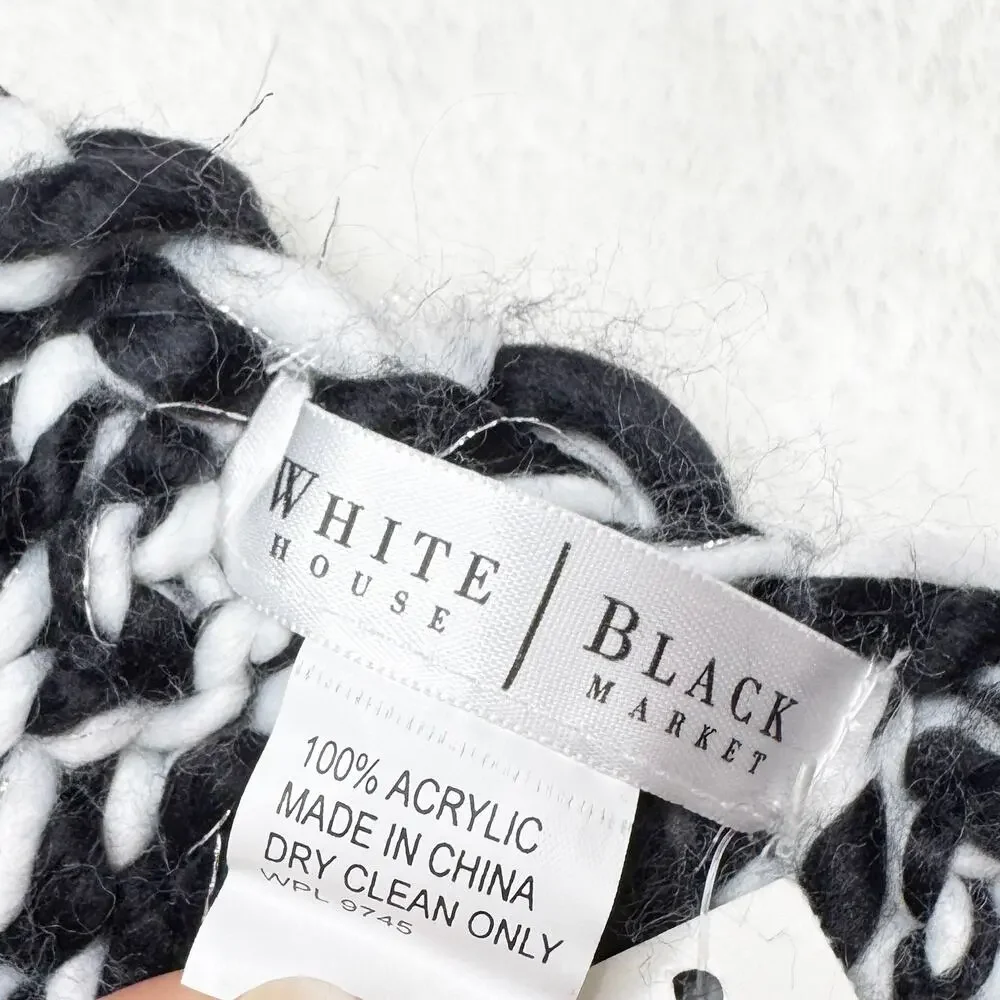 WHITE HOUSE BLACK MARKET Chunky Sparkle Knit Scarf with Ribbon Fringe NEW - Picture 6 of 7